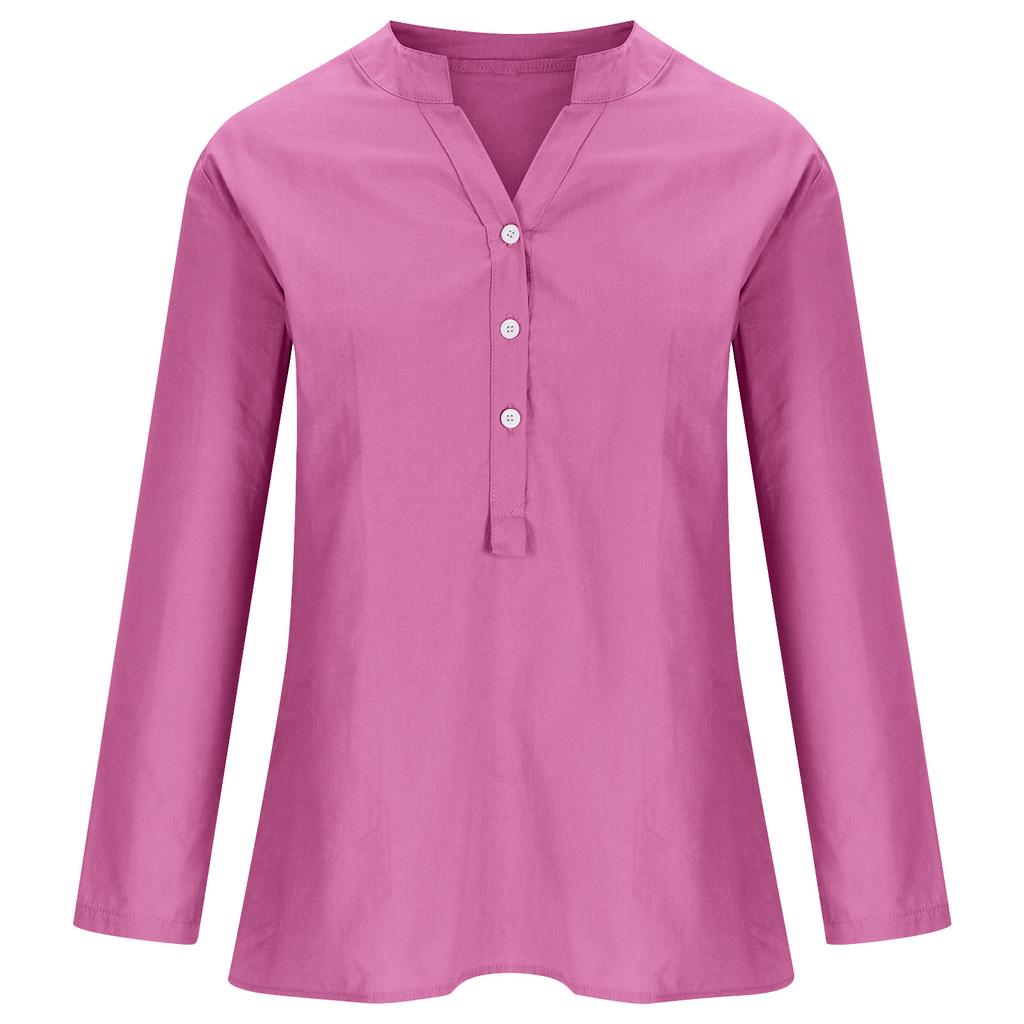 Camicia estiva taglie forti tinta unita casual in cotone e lino, camicetta vintage con tasca, abbigliamento da donna