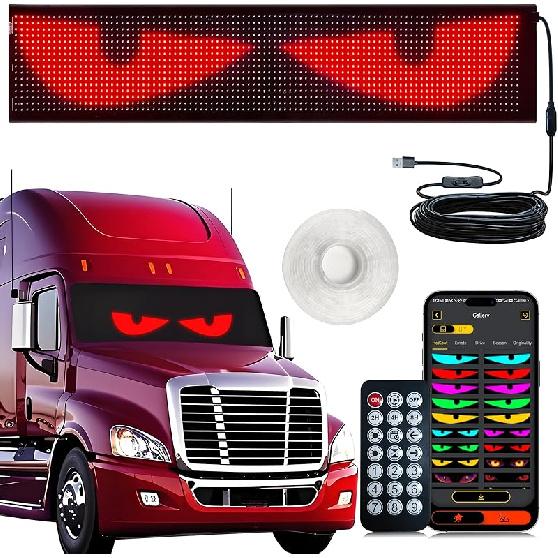 2PCS LED Eyes For Car Windshield, 13.7"X4" Devil Eyes Light For Cars, Programmable Soft Screen LED Sign With APP Control And Remote Controller