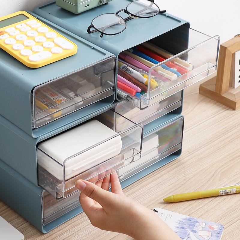 Transparent Multi-Grid Desk Organizer & Cosmetic Storage Drawer
