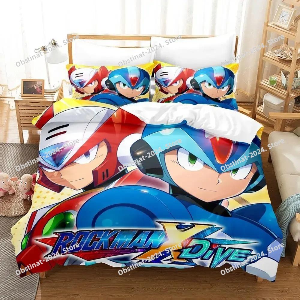 Mega Man X DiVE Bedding Set Printed Duvet Cover Sheet Pillowcase Bed Soft Quilt Cover Full Queen King Size Anime Bed Sheet Set