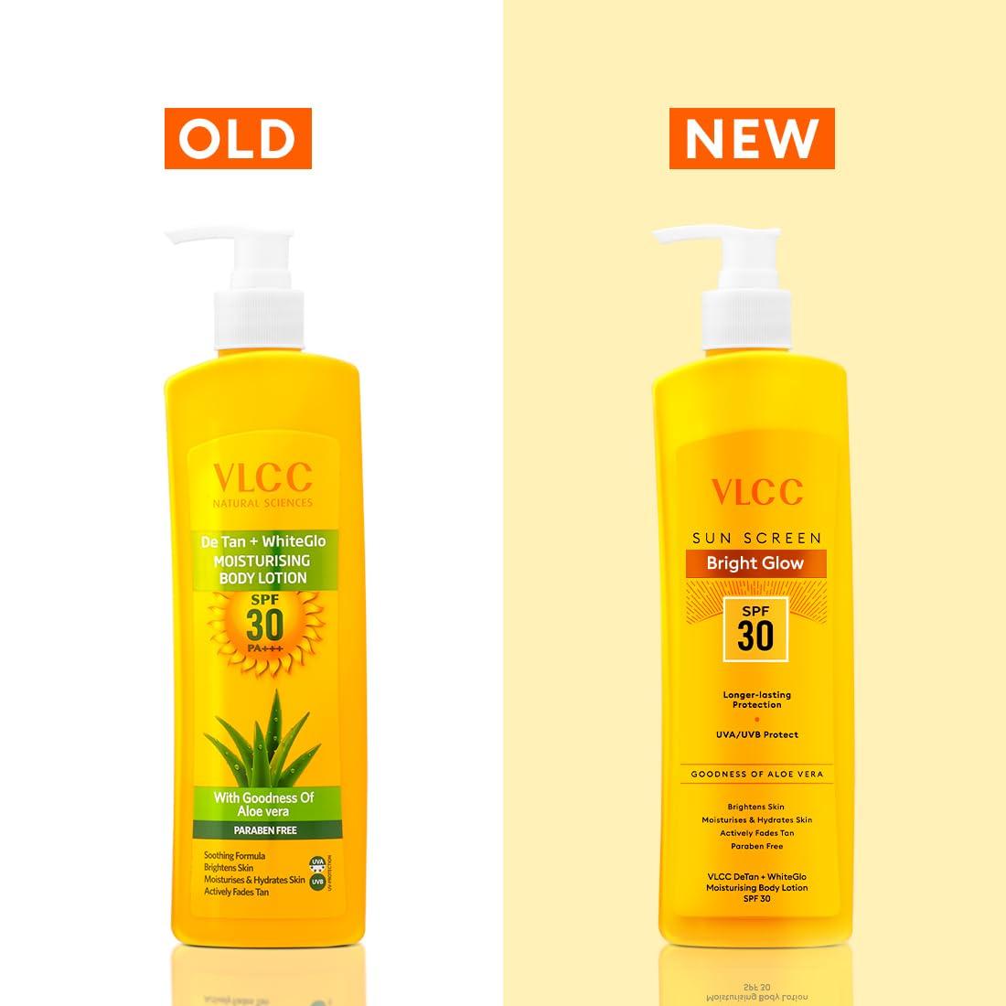 VLCC Bright Glow Sunscreen Body Lotion SPF 30 PA+++ | Brightens and Moisturises Skin. With Cocoa & Shea Butter, Aloe vera & Almond Oil.