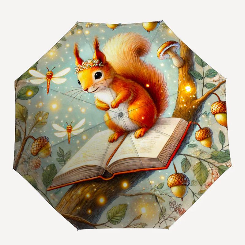 

1pc squirrel book Pattern Umbrella Design Automatic Opening and Closing Umbrella, High-quality Travel Umbrella, Lightweight and Portable, -61