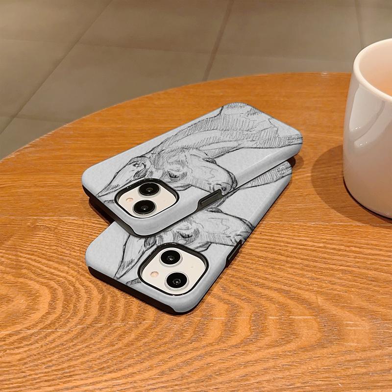 Graceful Minimalist Equestrian Horse Pencil Line Art Sketch Film Aesthetic Protective Shockproof Bumper Case For iPhone 14 15 16 Pro Max Plus
