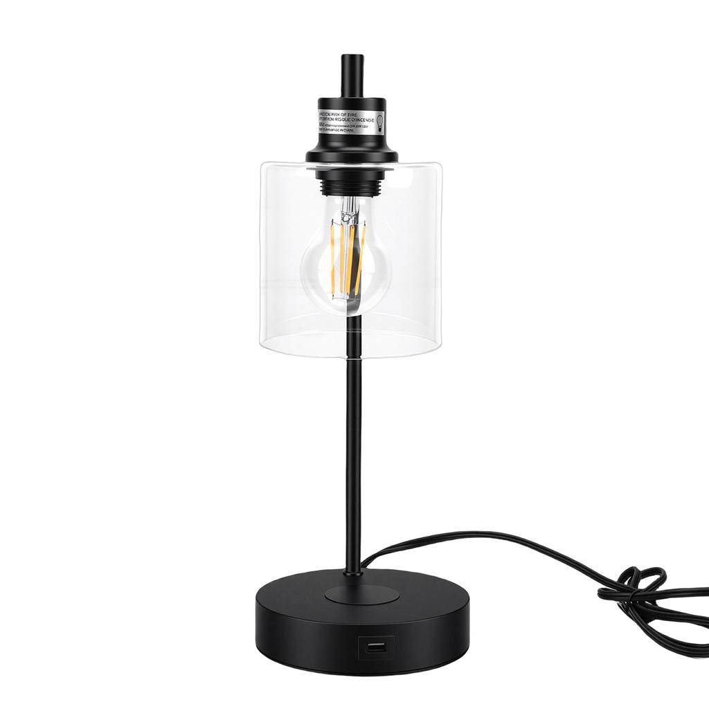 Industrial Table Lamp with Wireless Charger USB Port Touch Control 3 Levels Brightness Bedside Lamp for Bedroom Guest