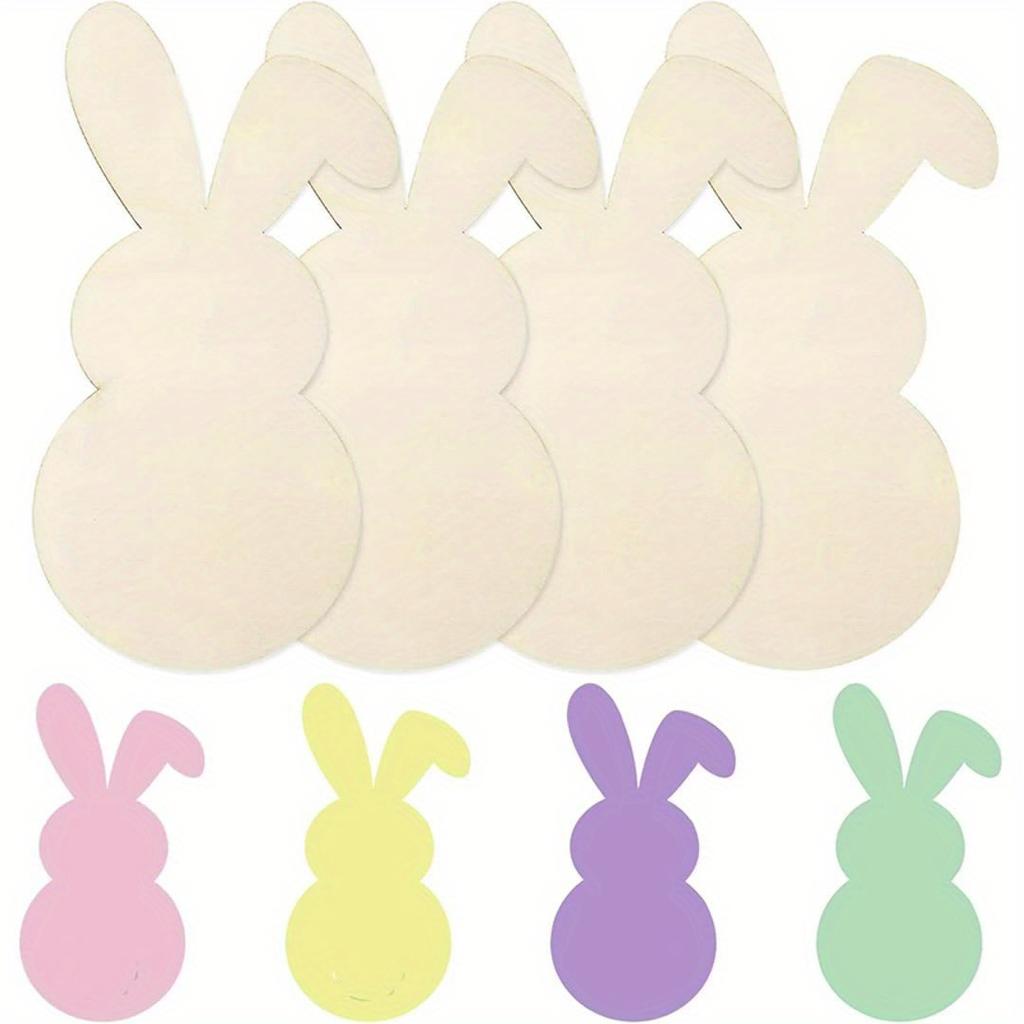 10pcs Easter Creative Rabbit Wooden Crafts | Blank Unfinished Wooden Slices for Painting Art, Ideal for Home Party Decorations