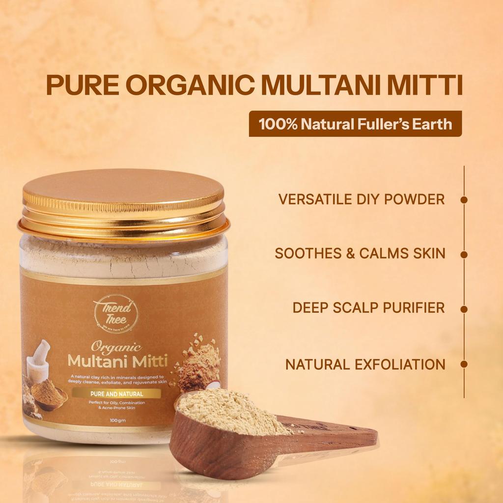 TrendTree Multani Mitti Schönheitserde | 100% Reine Bleicherde für Gesichts-, Haar- & Kopfhautreinigungsrituale | 100g