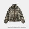 Men's Custom Ethnic Jacquard Fleece Jacket - Autumn Winter Stand Collar, Short Wide Silhouette, Warm Outerwear