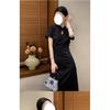 Damen modifiziertes chinesisches Qipao-Kleid, Satin-Jacquard Cheongsam Midi-Kleid mit Schlüssellochausschnitt für den Sommer
