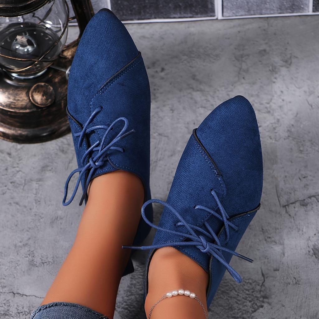 New Arrival Plus Size Low-Top Loafers for Women Suede Lace-Up Pointed Toe Low-Heel British Style Loafers