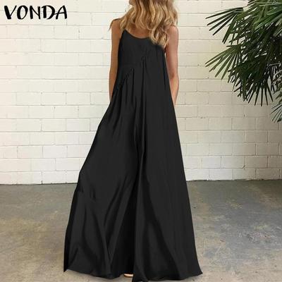 Damen Ärmelloses Bohemia Langes Maxikleid Sommer Strand Sommerkleid Sexy Spaghettiträger Plus Size