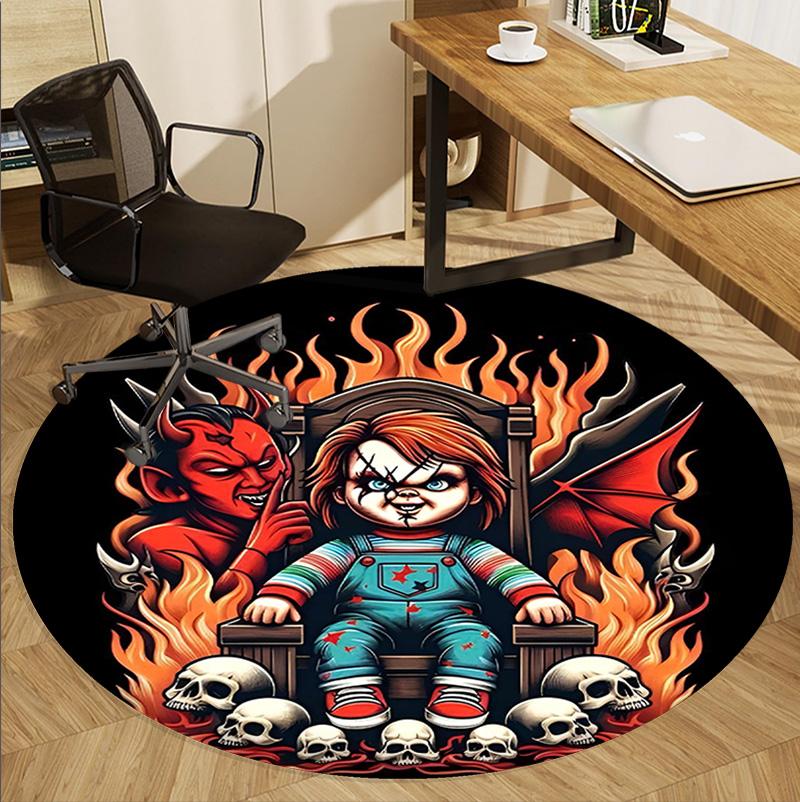 Bride of Chucky Pattern Round Rug, Indoor/Outdoor Mat, for Picnic, Gameroom, Bedroom, Office, Living Room, Home Decor Carpet, Birthday Gift