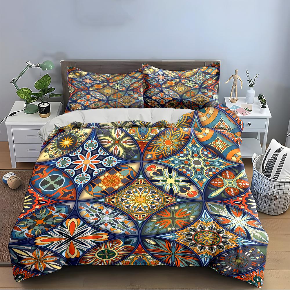 Colorful Geometric Mandala Bedding Set Bedding Set (1 Duvet Cover, 2 Pillowcases, Duvet Not Included)