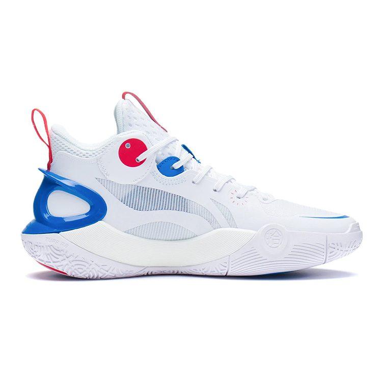 Li Ning Sonic 10 Youth Edition Abrasion Resistant Breathable Mid top Children's Basketball Shoes White Blue ABPS013-4