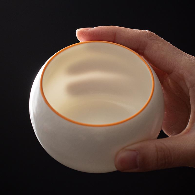 Jade Fat Ru Porcelain Meditation Cup | Ceramic Kung Fu Tea Set Master Cup - Large Ru Kiln Single Cup with Open Piece Raisable