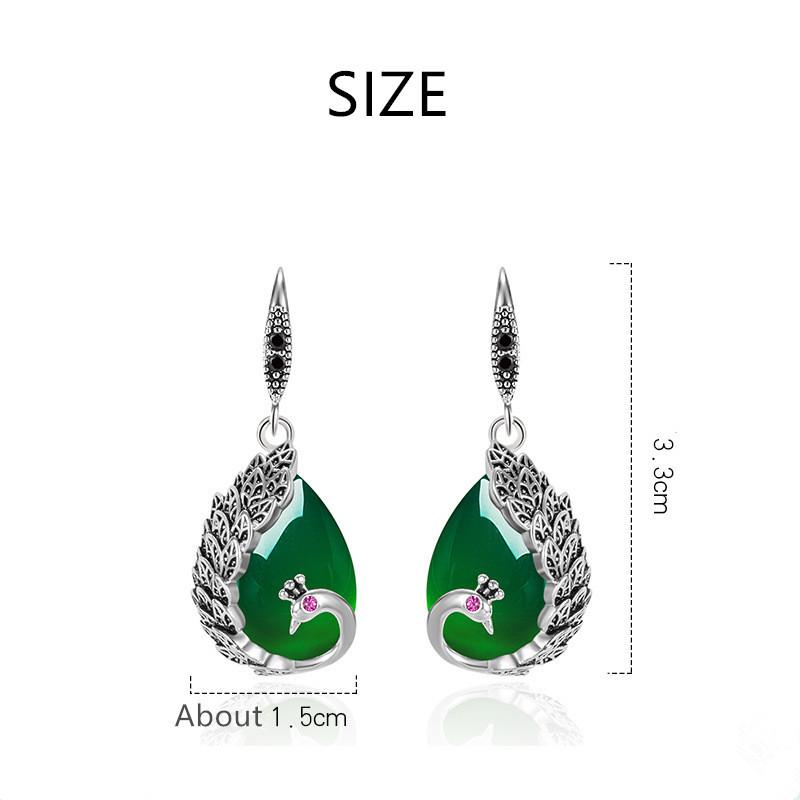 Ethnic Style Peacock Chalcedony Drop Earrings For Women Vintage Thai Silver Water Drop Green Agate Earring Party Palace Jewelry