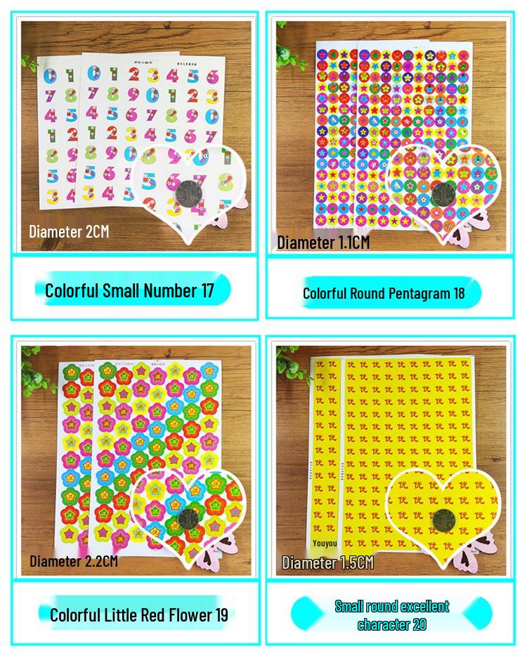Kids' Reward Stickers: Smiley Faces, Red Stars & Cartoon Designs for Kindergarten Praise