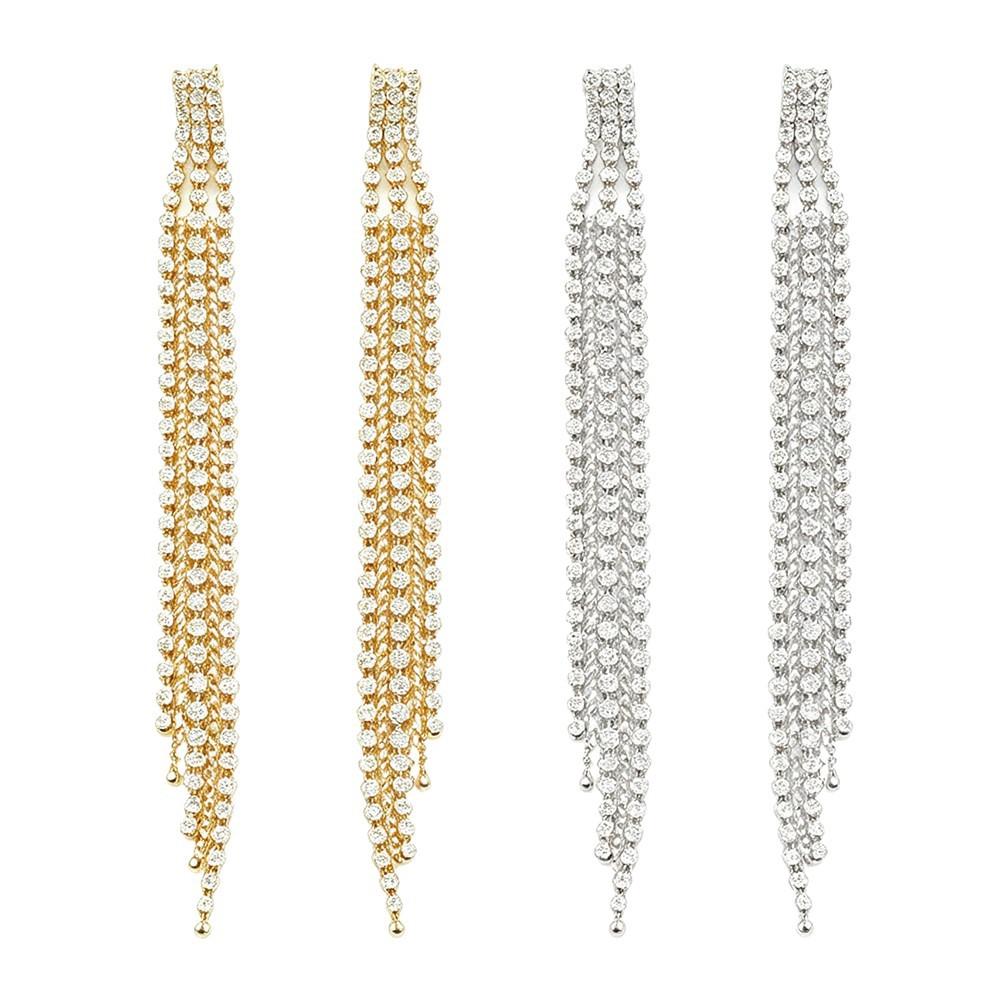 American Trend Niche Design Sense Diamond-encrusted Long Fringed Stud Earrings, Light Luxury Fashion High-end Earrings