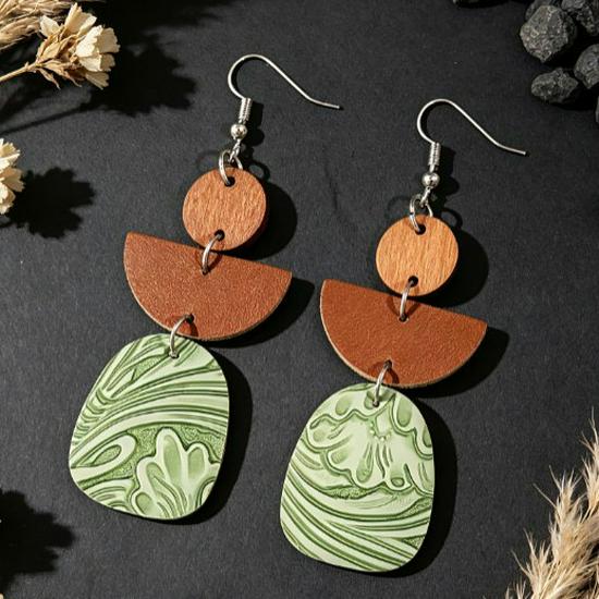 European Ethnic Geometric Earrings: Retro Patchwork Round Dangles with Exaggerated Stylish Design for Women