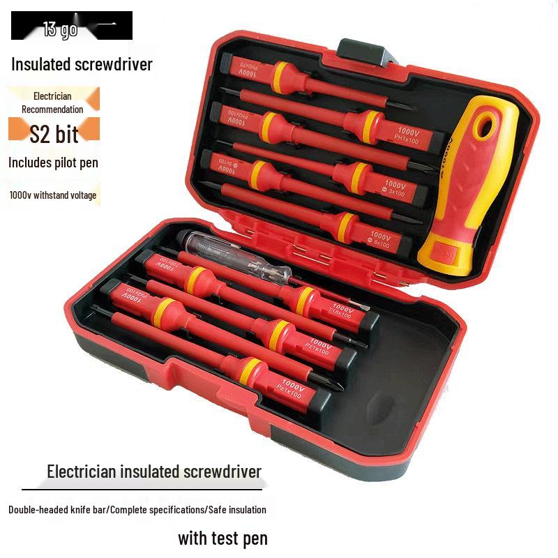 13-Piece Insulated Electrician Tool Set with Phillips and Slotted Screwdrivers