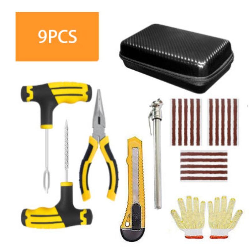 Kit de réparation de pneus crevés avec paquet de mèches de pneu, embouts en acier inoxydable avec poignées durables - Kit de crevaison portable et robuste pour automobile