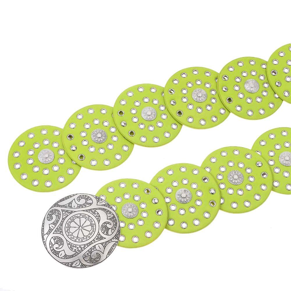 Exaggerated Cowboy Disc Belt Western Style Colorful  Wide Disc Belt Hollow Belt  for Women