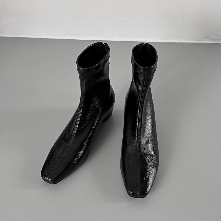 Autumn and winter new square head thick medium heel short boots fashionable and simple rear zipper fashion short boots women's boots
