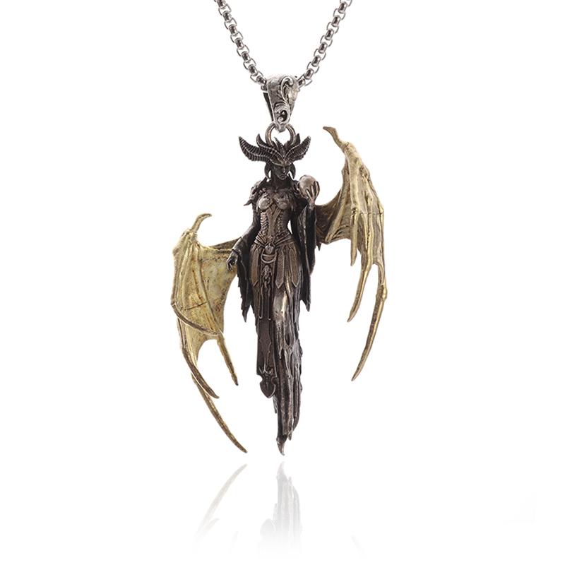 Golden Wings Mother of Demon Pendant Female Soldier Witch Necklace Couple Trend Jewelry Anniversary Gift