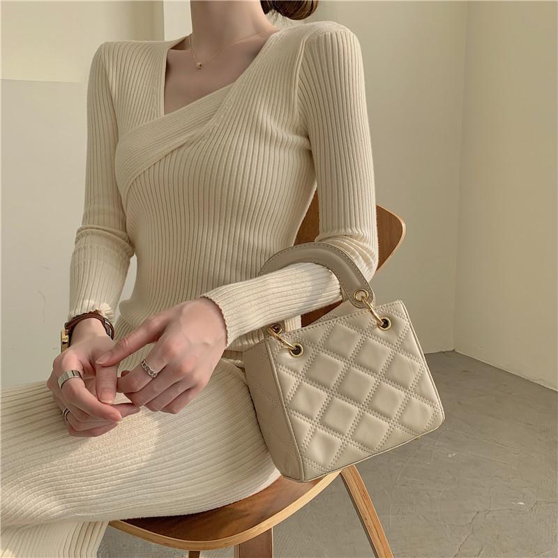 Fall Winter Cross Square Collar Sweater Dresses Women Long Sleeve Bodycon Slim Bottoming Office Party Knitted Dress