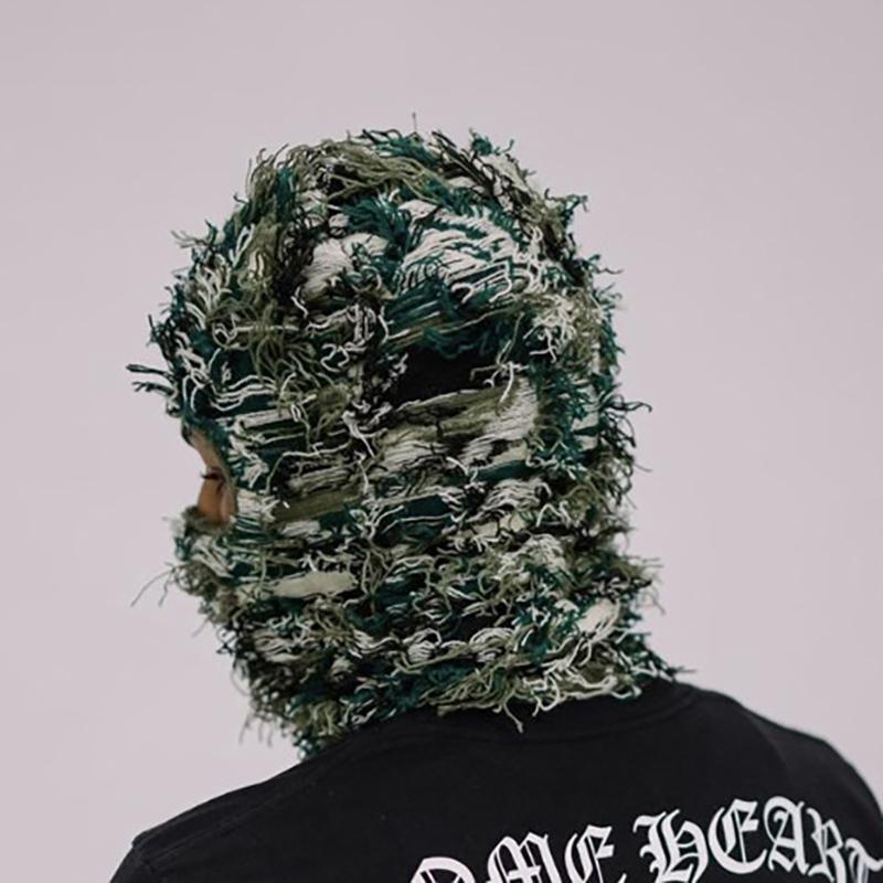 Hip Hop Sturmhaube Distressed Strickmützen Ganzgesichts-Skimaske Damen Outdoor Camouflage Fuzzy Ski-Sturmhaube Mützen Hut