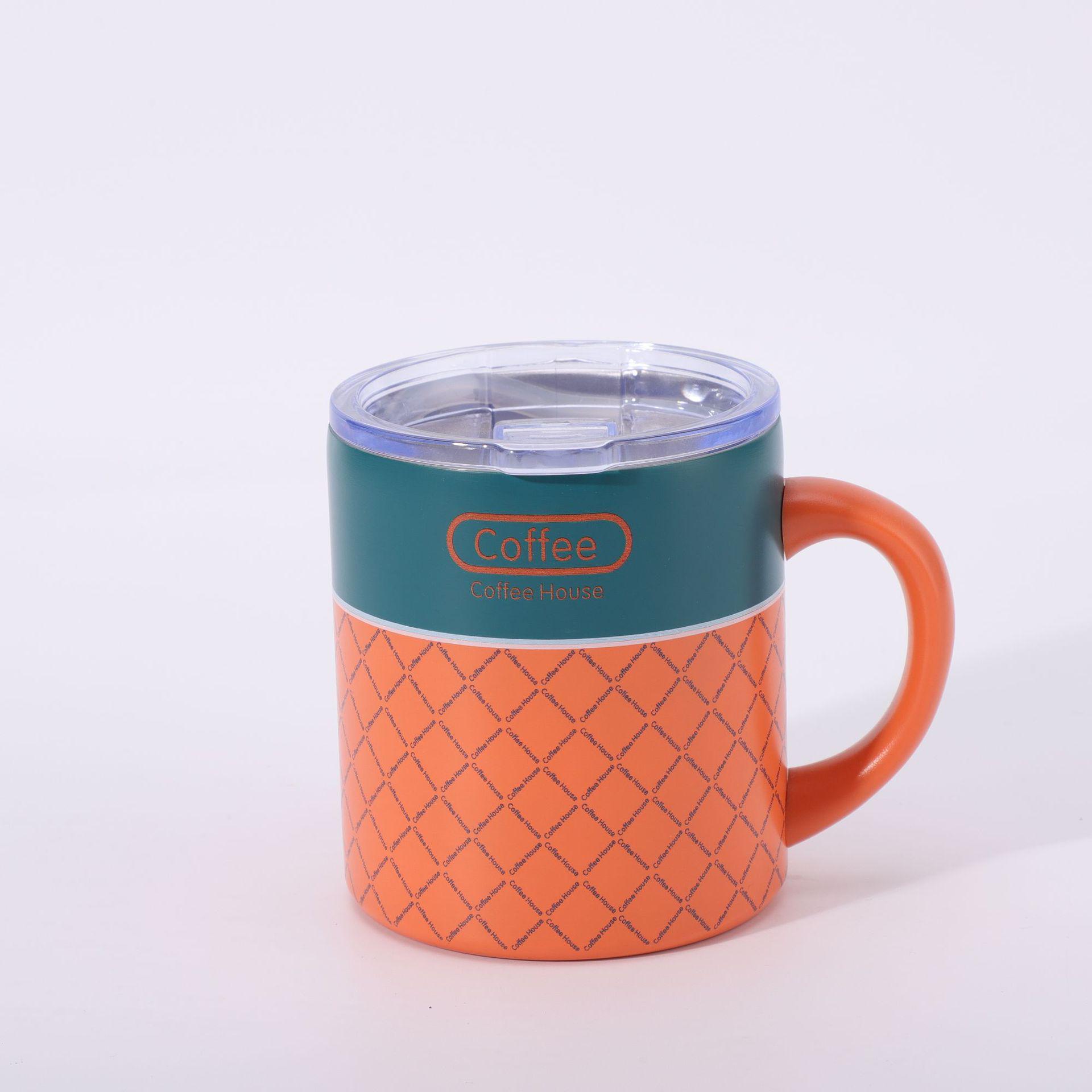 

Кружка из нержавеющей стали 304 с ручкой - Двухслойная конструкция для использования дома и в офисе 12oz оранжевый