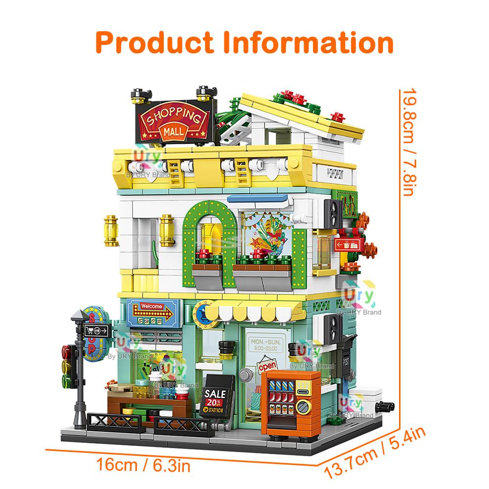 City Street View Modular Mall Supermarket Corner Convenience Store Retro Flower House MOC Architecture Building Blocks for Gifts