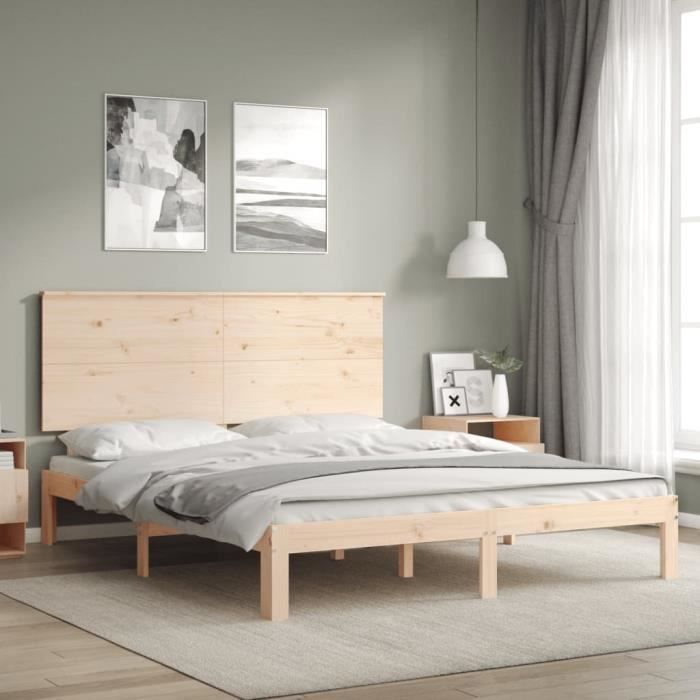 VidaXL Cadre de lit avec tête de lit 160x200 cm bois massif 3193671