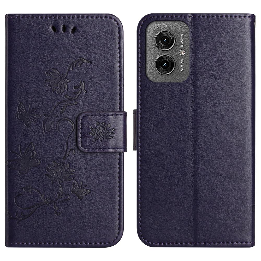 For Motorola Moto G55 5G Case Wallet Stand Imprinted Butterfly Flower PU Leather Phone Cover