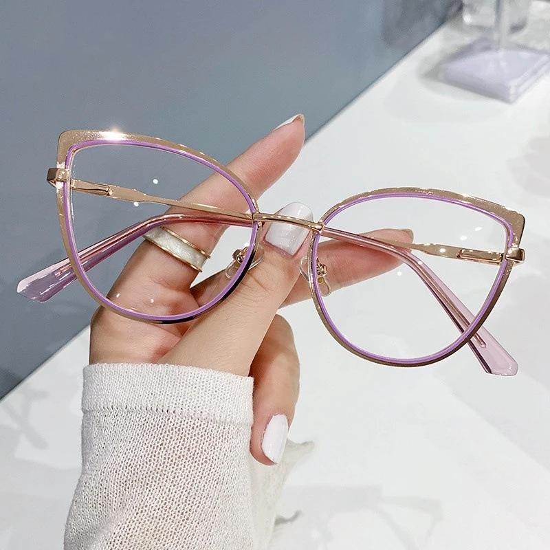 New Trend Cat Eye Glasses Frame Women Luxury Designer Fashion Anti Blue Light Blocking Retro Eyeglasses for Ladies Optical Frame