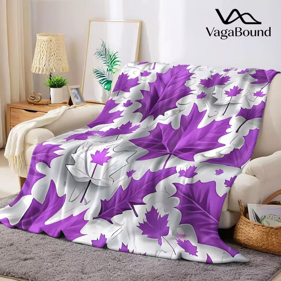 Purple Maple Flannel Blanket Warm Soft Halloween Christmas Decorative Couch Warm Cozy All-Season Gift