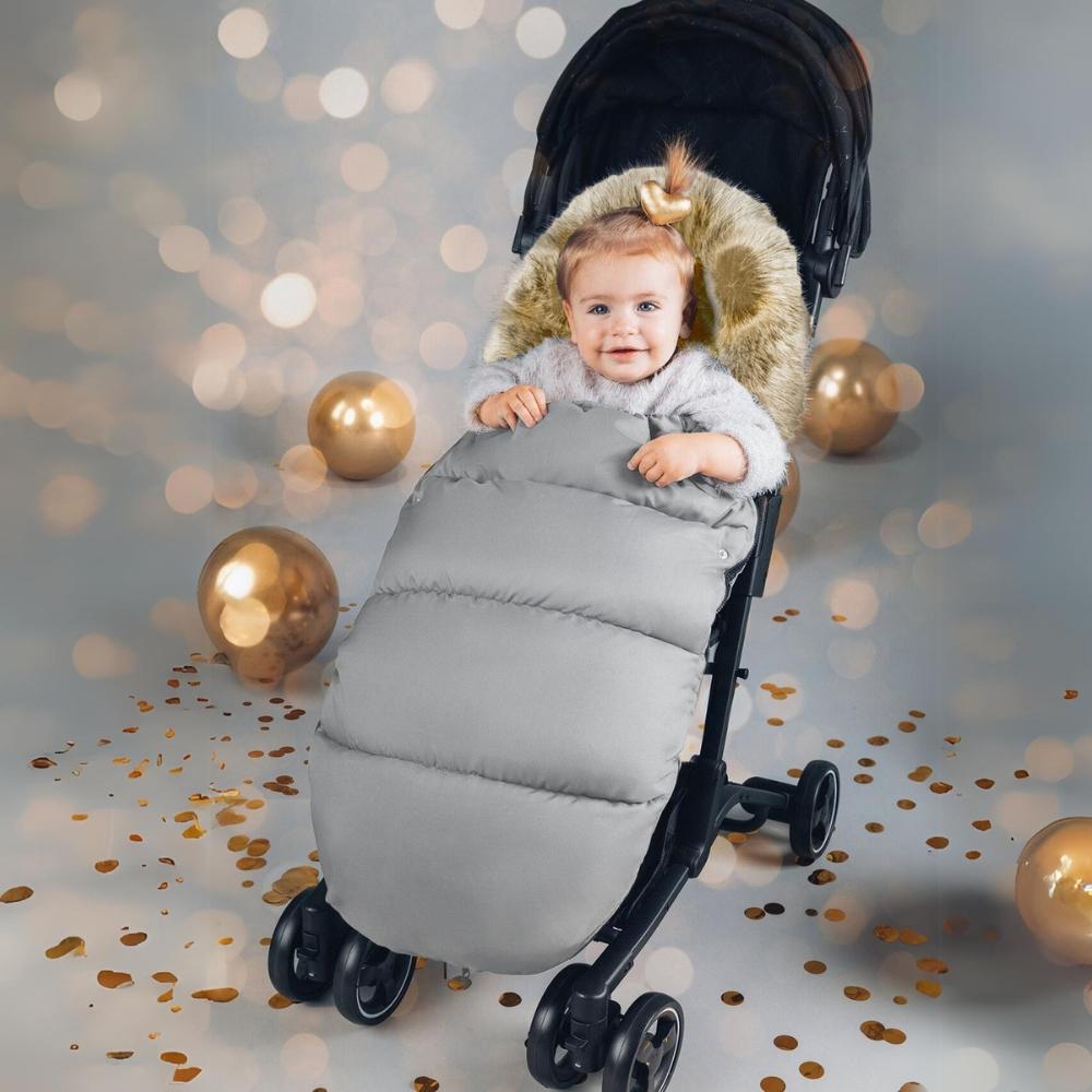 Winter gray fur swaddle sleeping bag for stroller, gondola, sled + cover