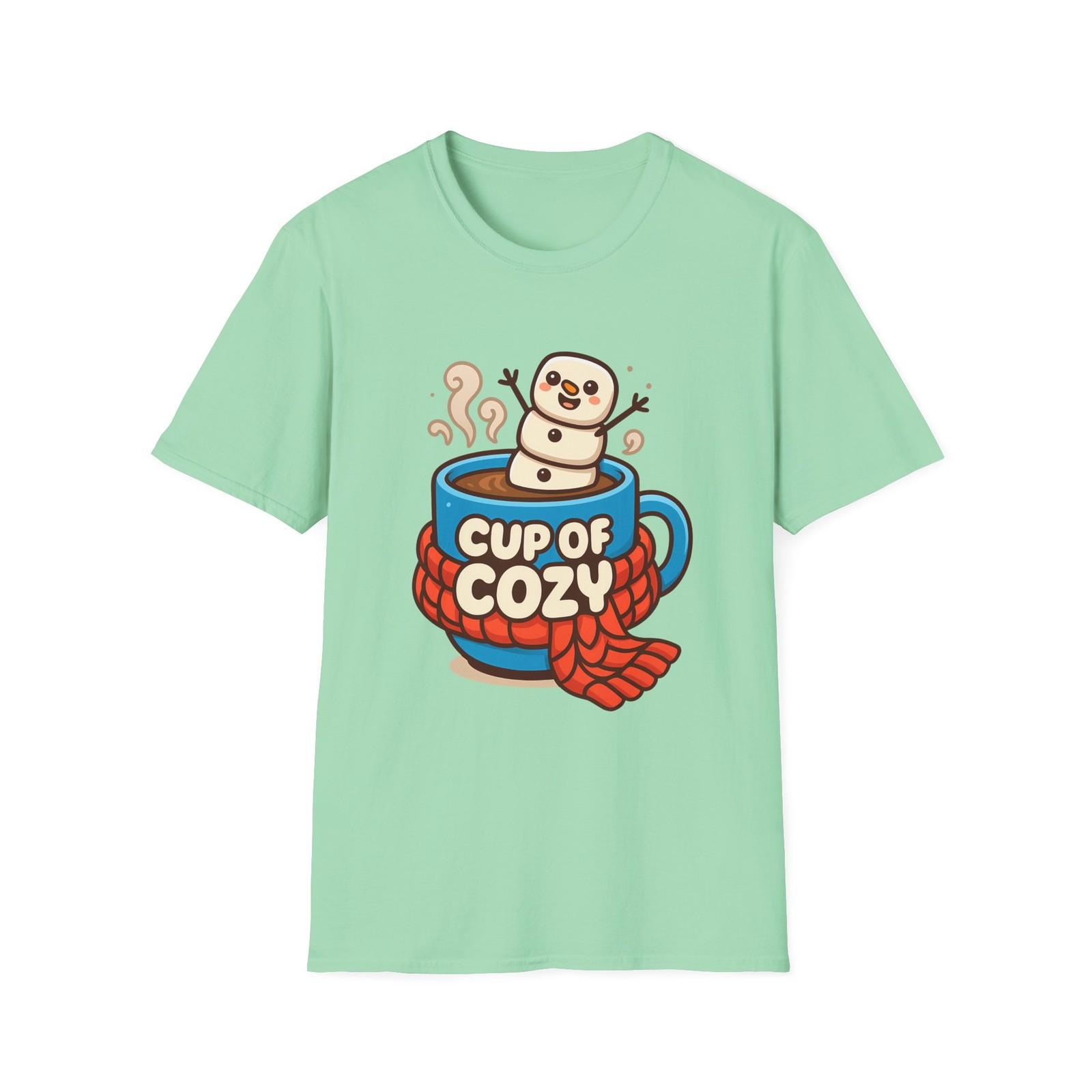 Unisex Softstyle T-Shirt Mens Womens Tees Top Marshmallow Snowman Cocoa Funny Cozy Holiday Christmas M
