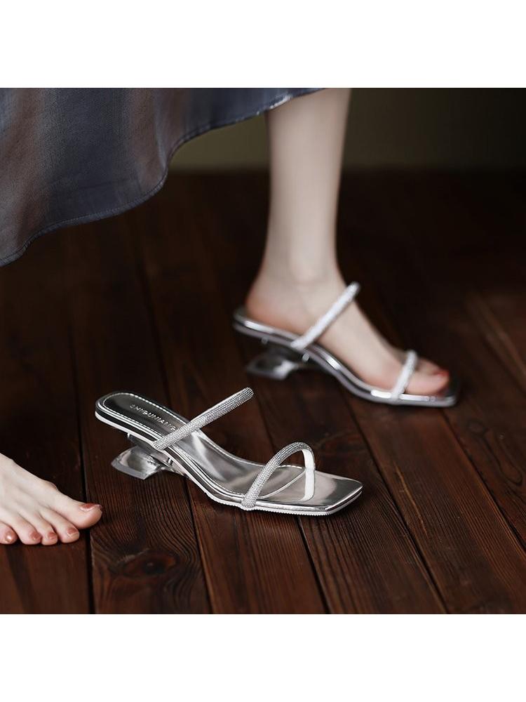 Fashion Shoes Woman 2025 Glitter Slides Slippers Casual Pantofle Heeled Mules Jelly Luxury New High Pumps Crystal Slippers Casual High-H