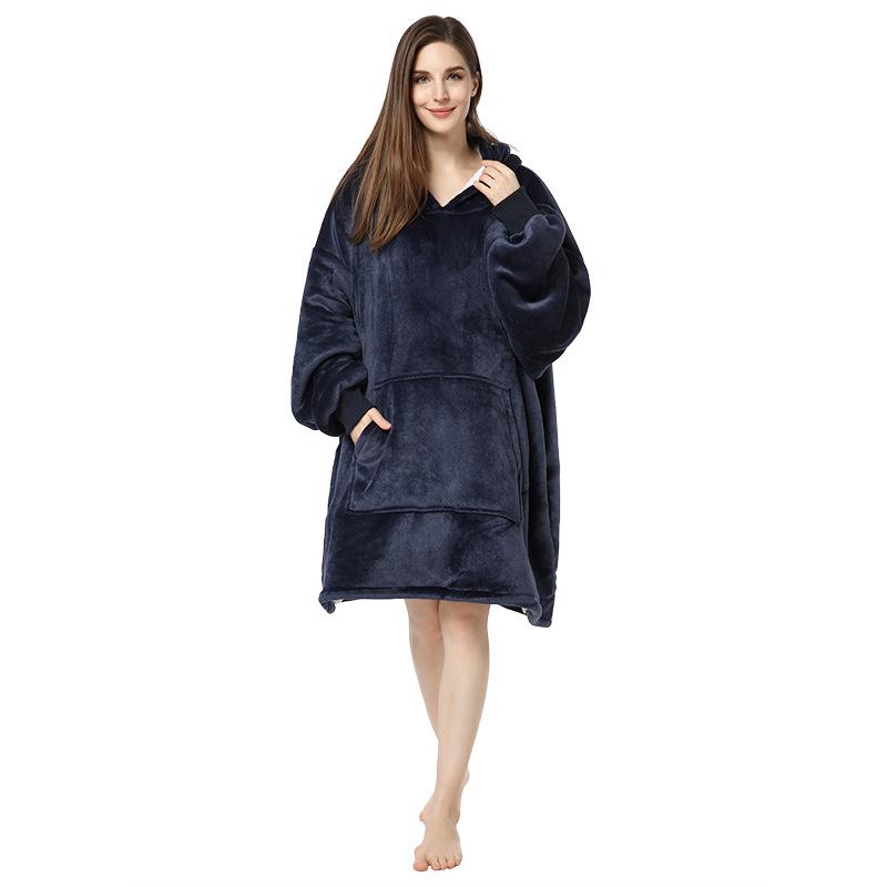 Women's Winter Warm Home Hoodie New Pajamas Nightgowns With Pocket for Female Solid Color Fleece Homewear Soft Housecoat Plus Size