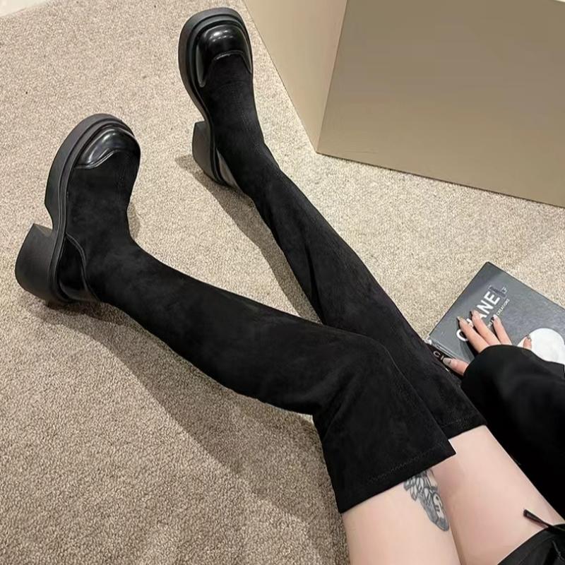 Winter New Large-size Korean Version Fashion Suede Knee-length Boots Women's Thick-soled High-length Skinny Boots Plush