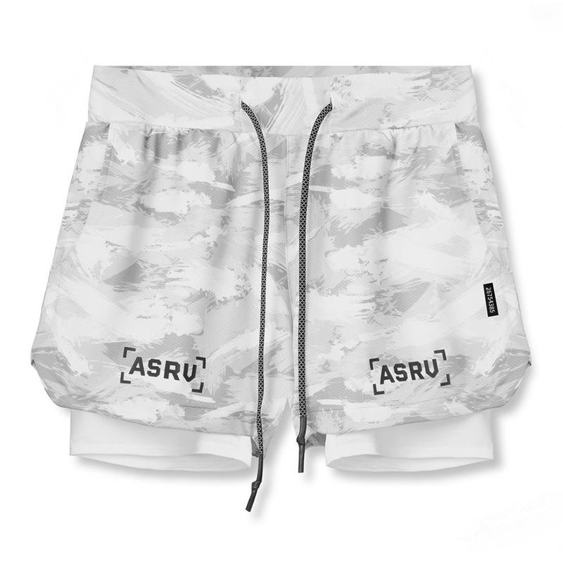 Shorts de Corrida ao Ar Livre Masculino Plus Size com Camada Dupla e Múltiplos Bolsos