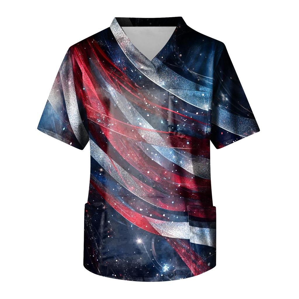 Men's Short Sleeve V-Neck  Print Chest Pocket Care Top