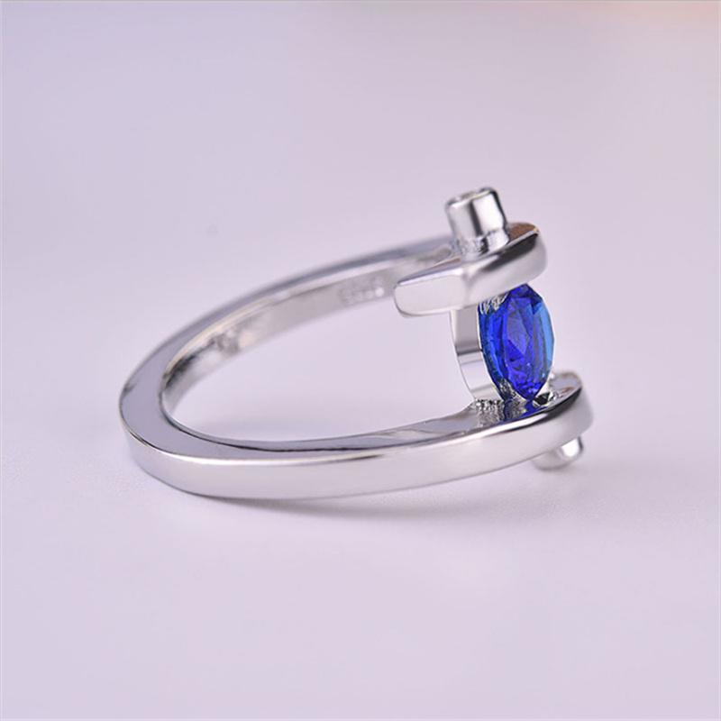 Elegant Fashion Rings for Women Copper Color Round Metal Inlaid Blue White Zicron Stones Ring Wedding Jewelry