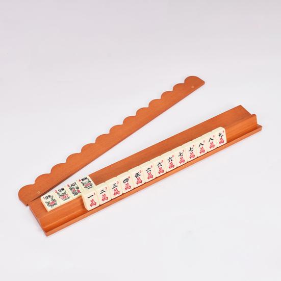 4Pcs Wooden Mahjong Rack with Detachable Magnetic Pusher Scalloped Edge American Mah Jongg Tile Holder Push Ruler Mahjong Accessories