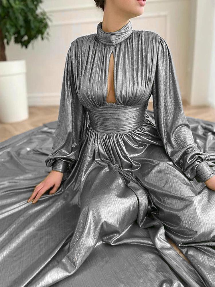 New 2025 spring and summer popular color waist hanging neck pendulum sexy avocado green dress long dress