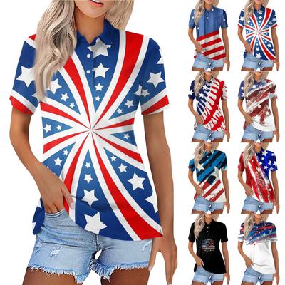 Camicia da donna alla moda casual con risvolto e maniche corte, con stampa, abbottonatura sulle camicette