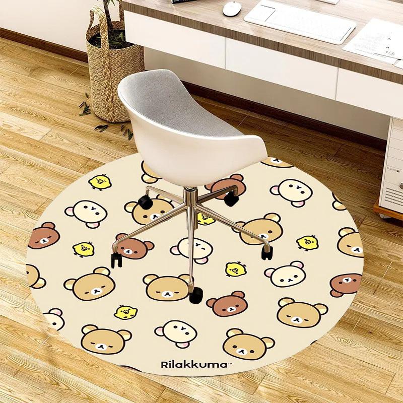 1pc Rilakkuma Pattern Cute Animals Round Carpet, Made of Polyester,Perfect for Decorating Office Chairs, Living Rooms,Vibrant Decorative Rug