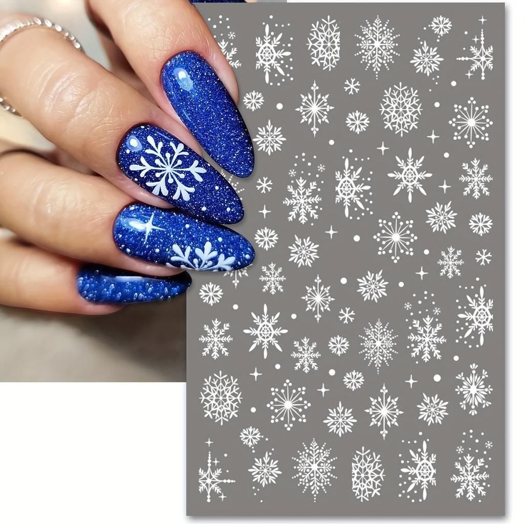 4pcs Christmas Nail Stickers with Snowflake Patterns, 3D Self-adhesive Paper Suitable for DIY Nail Art Ladies During Holidays