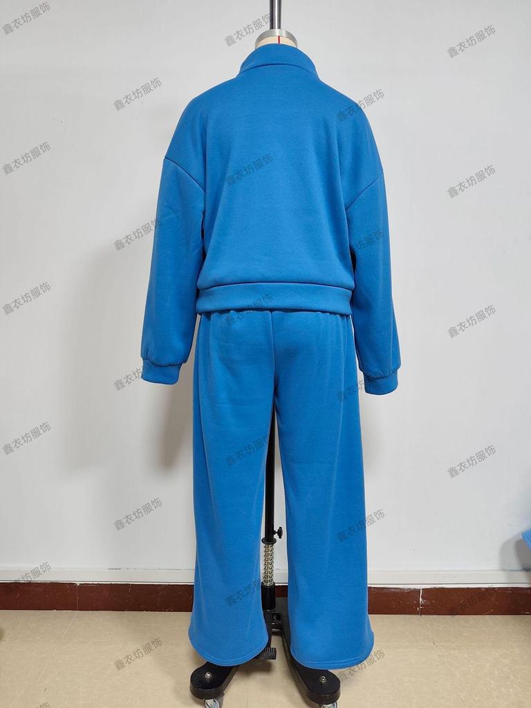 2025 Women's Casual Half-Zip Hoodie and Long Pants Set - European & American Autumn/Winter Style.