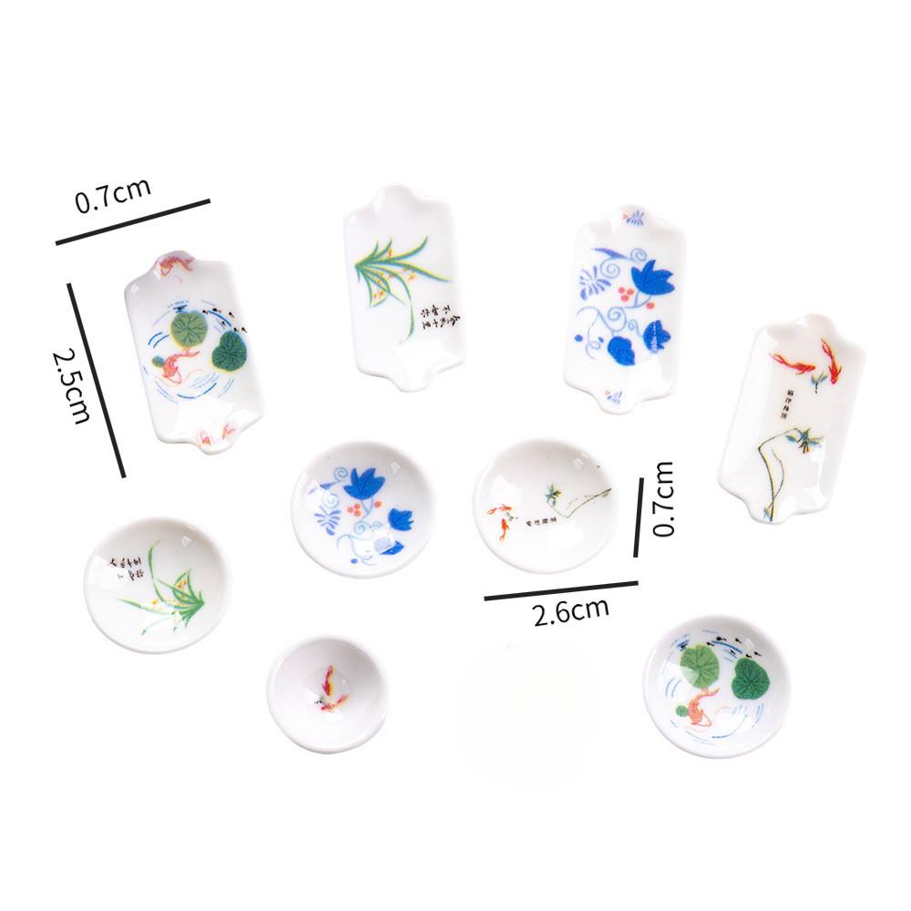 

10Pcs Chinese Style Dishes Saucer Miniatures Resin Ornaments Fairy Garden Decoration Moss Terrarium Micro Landscape 1-4cm разноцветный